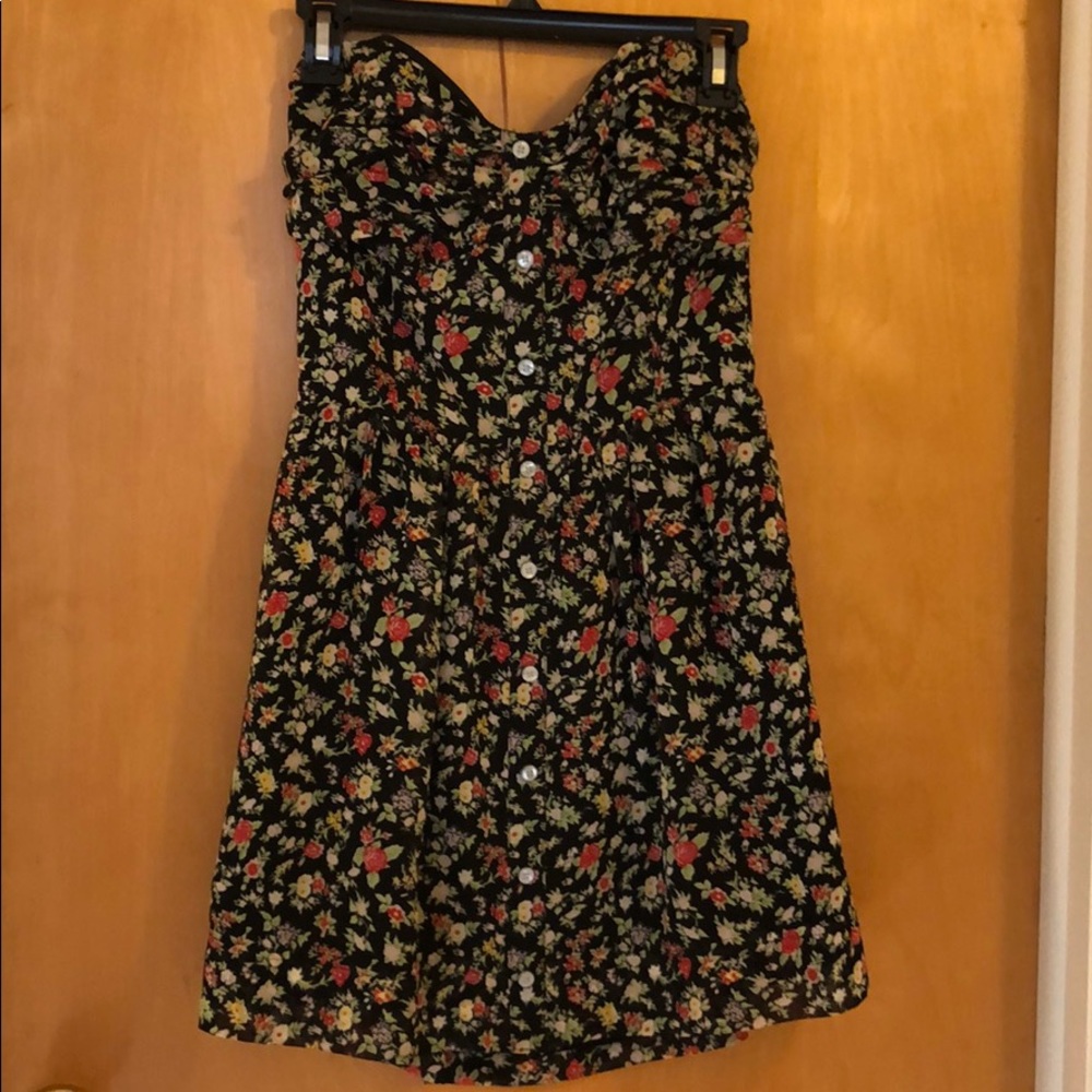 BCBGeneration black floral strapless dress